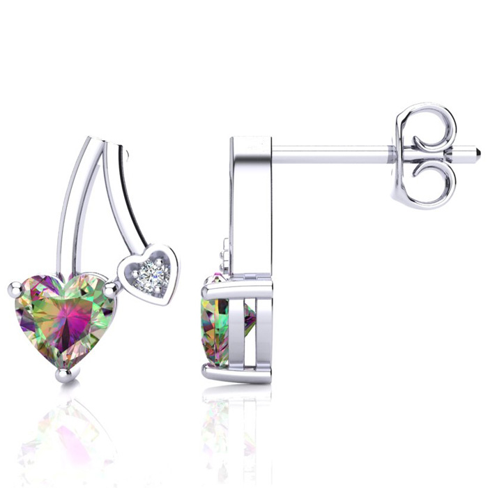 3/4 Carat Mystic Topaz & Diamond Heart Earrings in White Gold (1.50 g),  by SuperJeweler