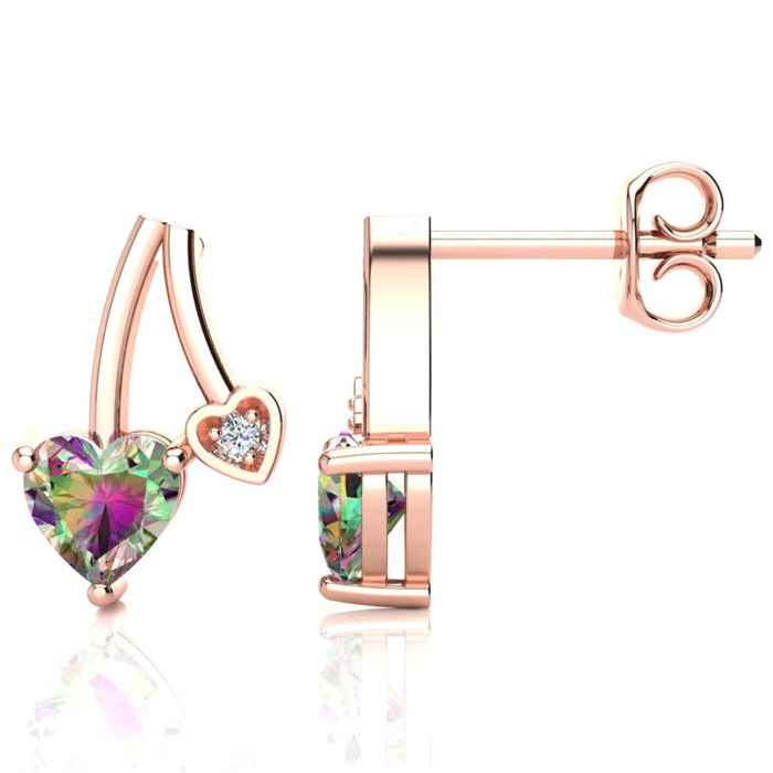 3/4 Carat Mystic Topaz & Diamond Heart Earrings In 10k Rose Gold (1.50 G), I/J By SuperJeweler