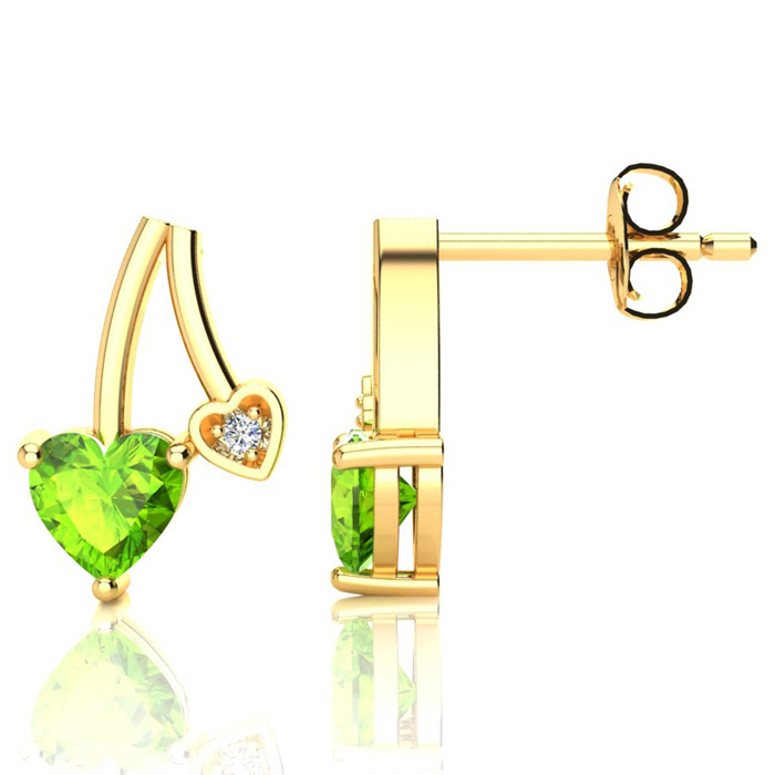 3/4 Carat Peridot & Diamond Heart Earrings In 10k Yellow Gold (1.50 G), I/J By SuperJeweler