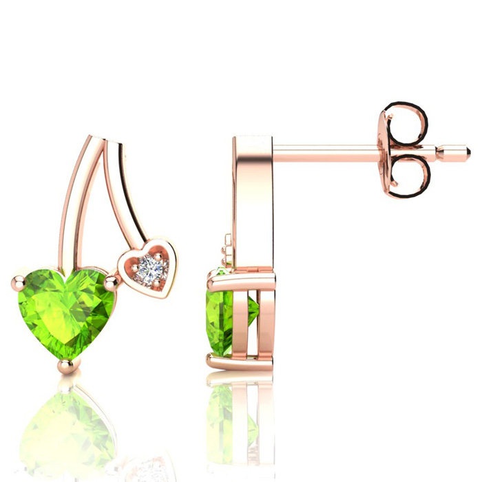 3/4 Carat Peridot & Diamond Heart Earrings In 10k Rose Gold (1.50 G), I/J By SuperJeweler