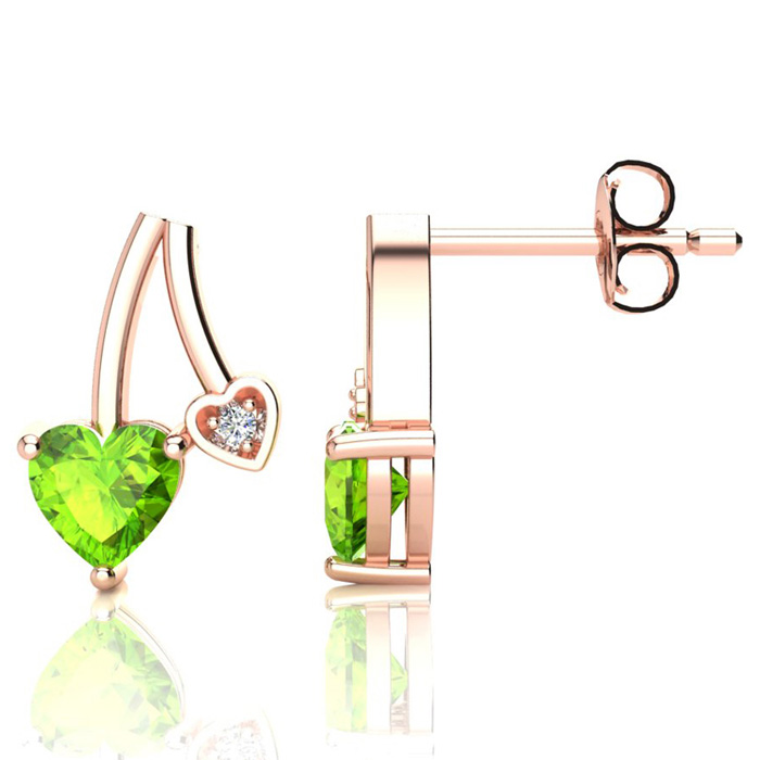 3/4 Carat Peridot & Diamond Heart Earrings in Rose Gold (1.50 g),  by SuperJeweler