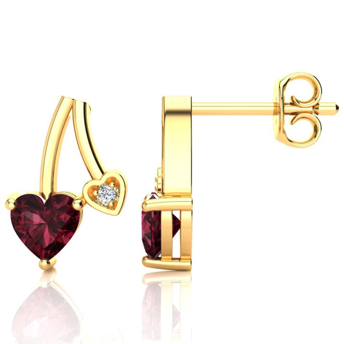 3/4 Carat Garnet & Diamond Heart Earrings in Yellow Gold (1.50 g),  by SuperJeweler