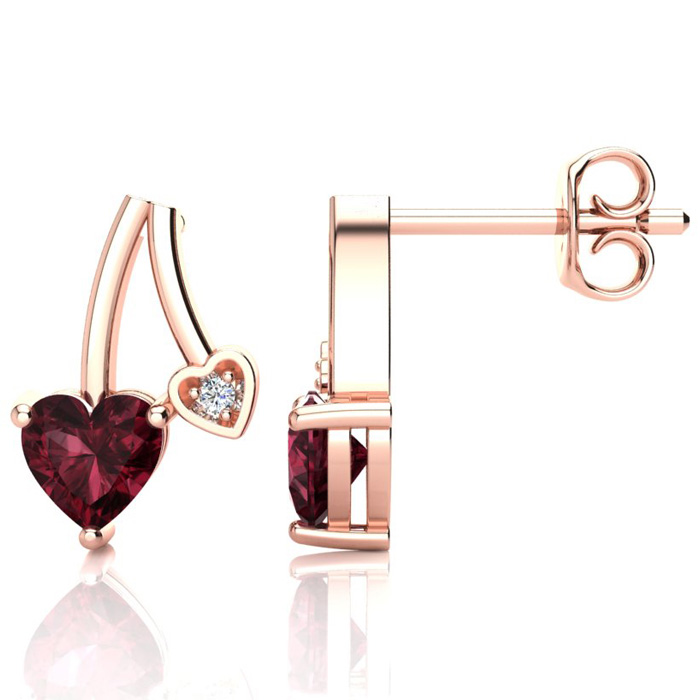 3/4 Carat Garnet & Diamond Heart Earrings In 10k Rose Gold (1.50 G), I/J By SuperJeweler