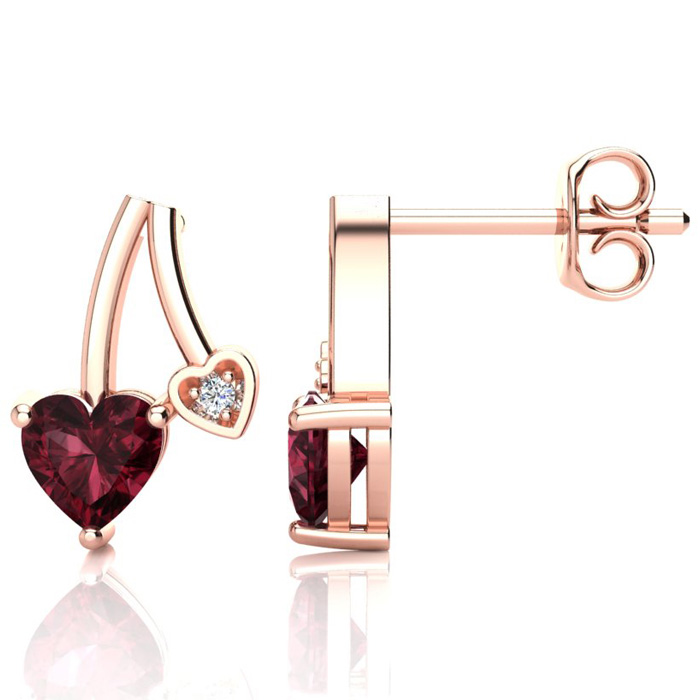 3/4 Carat Garnet & Diamond Heart Earrings in Rose Gold (1.50 g),  by SuperJeweler