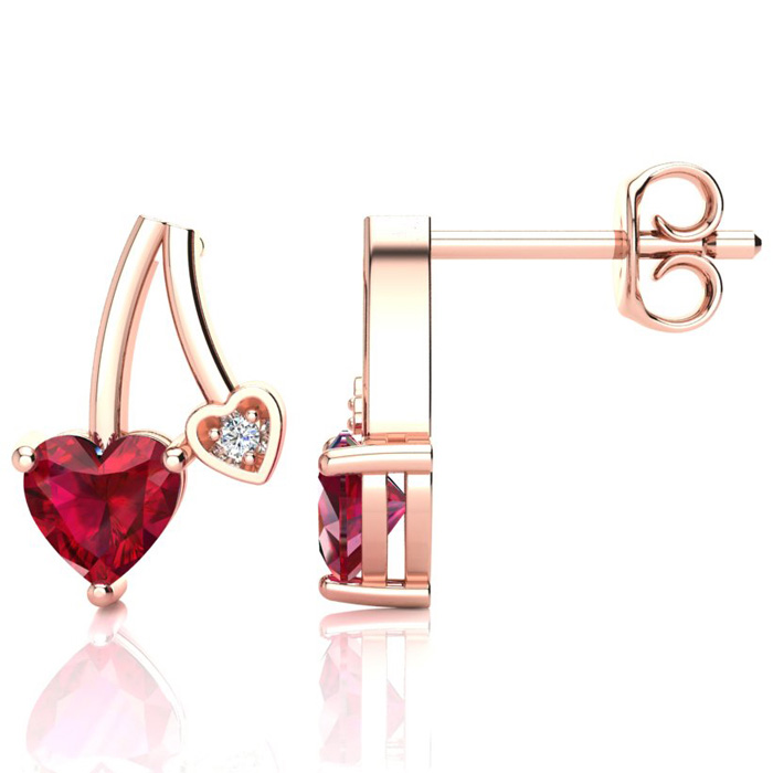 3/4 Carat Created Ruby & Diamond Heart Earrings in Rose Gold (1.50 g),  by SuperJeweler