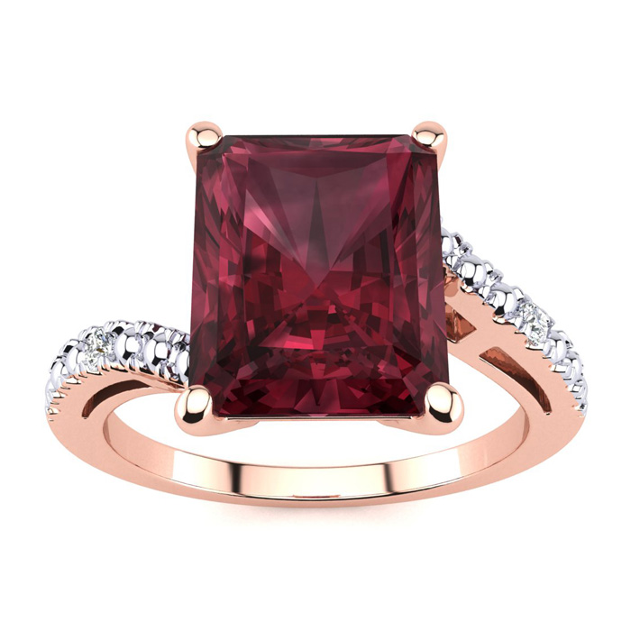 4 Carat Octagon Garnet & 2 Diamond Ring in Rose Gold (3 g), , Size 10 by SuperJeweler