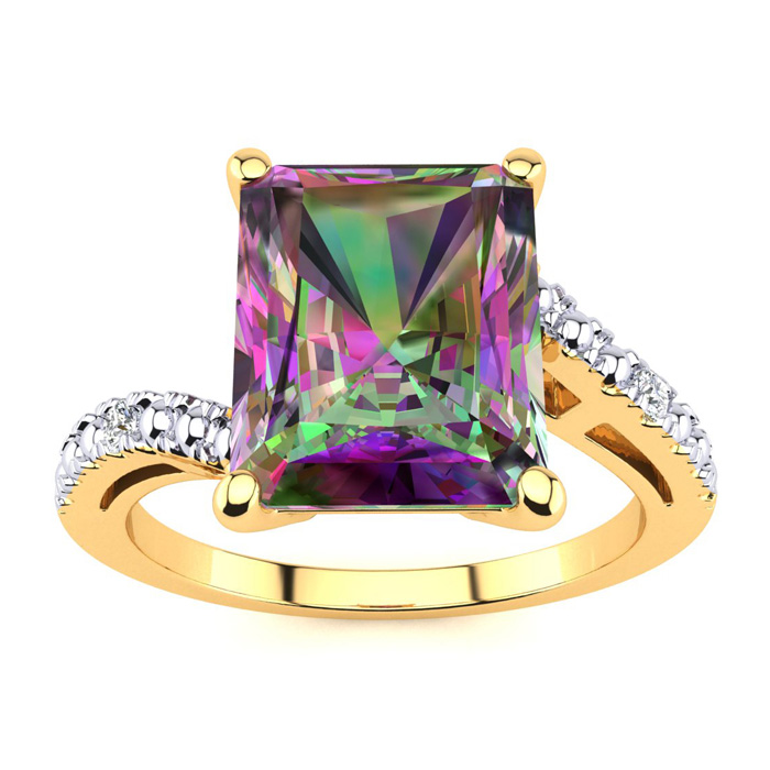 4 Carat Octagon Mystic Topaz & 2 Diamond Ring in Yellow Gold (3 g), , Size 10 by SuperJeweler