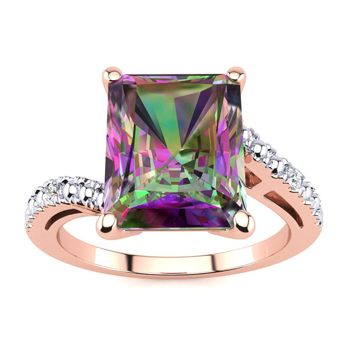 4 Carat Octagon Mystic Topaz & 2 Diamond Ring in Rose Gold (3 g), , Size 10 by SuperJeweler