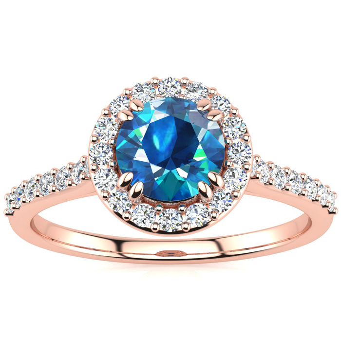 1.25 Carat Perfect Halo Blue Diamond Engagement Ring in 14K Rose Gold (3.7 g) (, SI2-I1), Size 4 by SuperJeweler