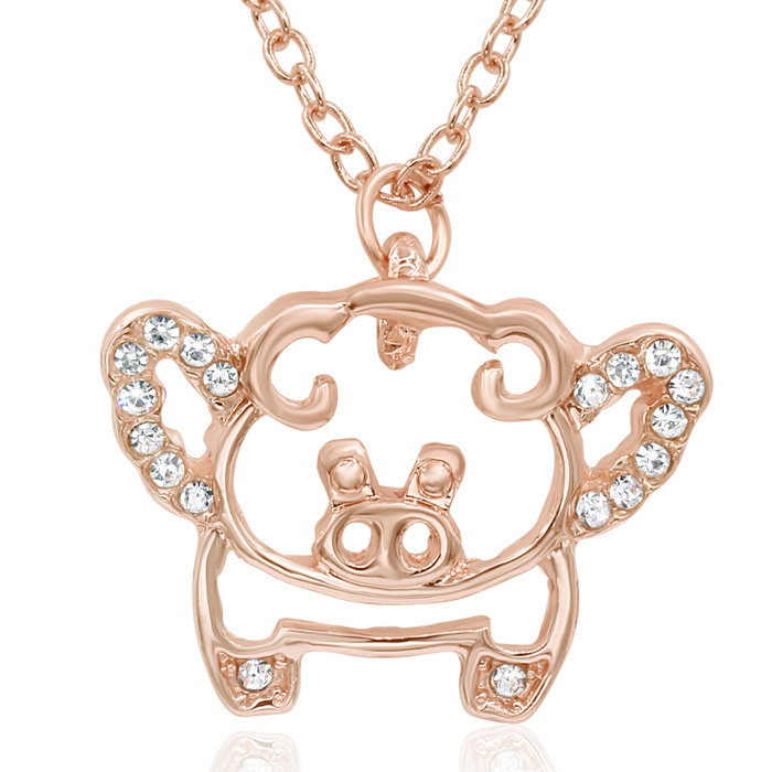 Pig Crystal Necklace in Rose Gold (5.40 g) Tone, 18 Inches by SuperJeweler