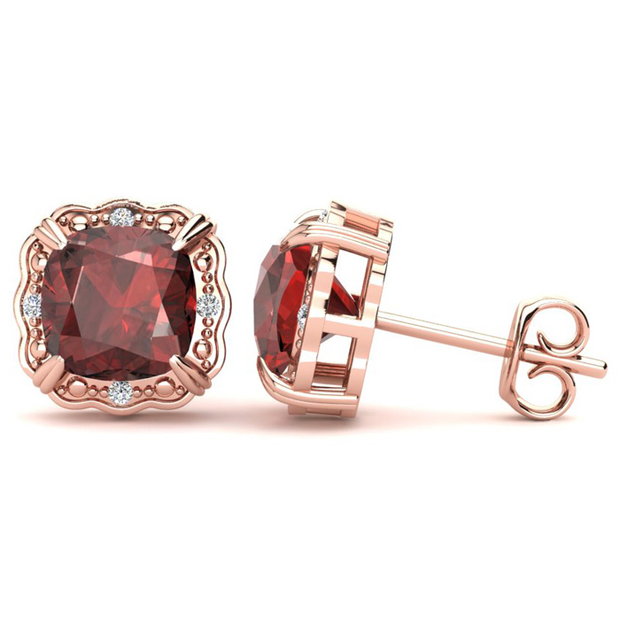 2 Carat Cushion Cut Garnet & Diamond Earrings in Rose Gold (2.20 g),  by SuperJeweler