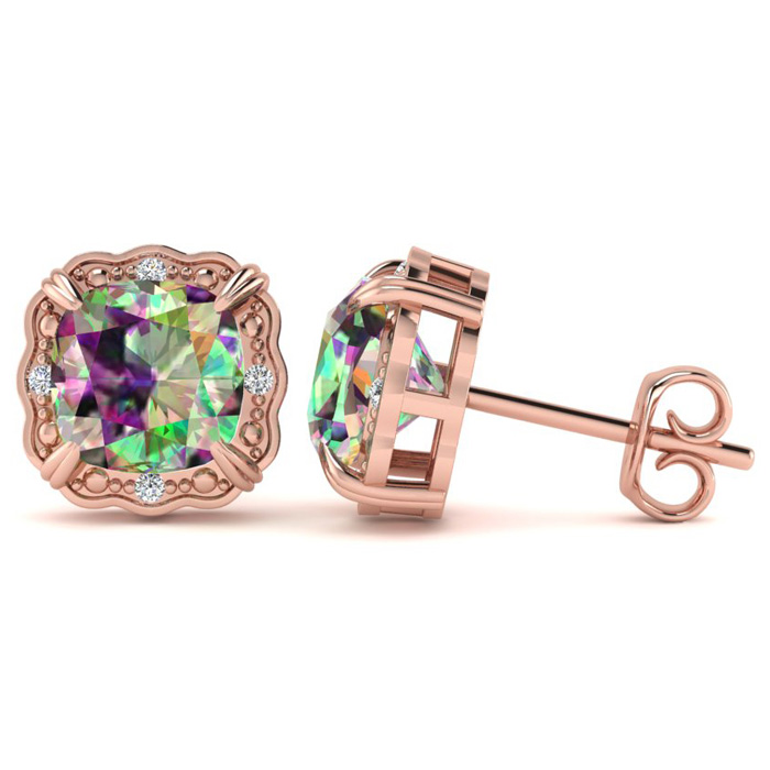 2 Carat Cushion Cut Mystic Topaz & Diamond Earrings in Rose Gold (2.20 g),  by SuperJeweler