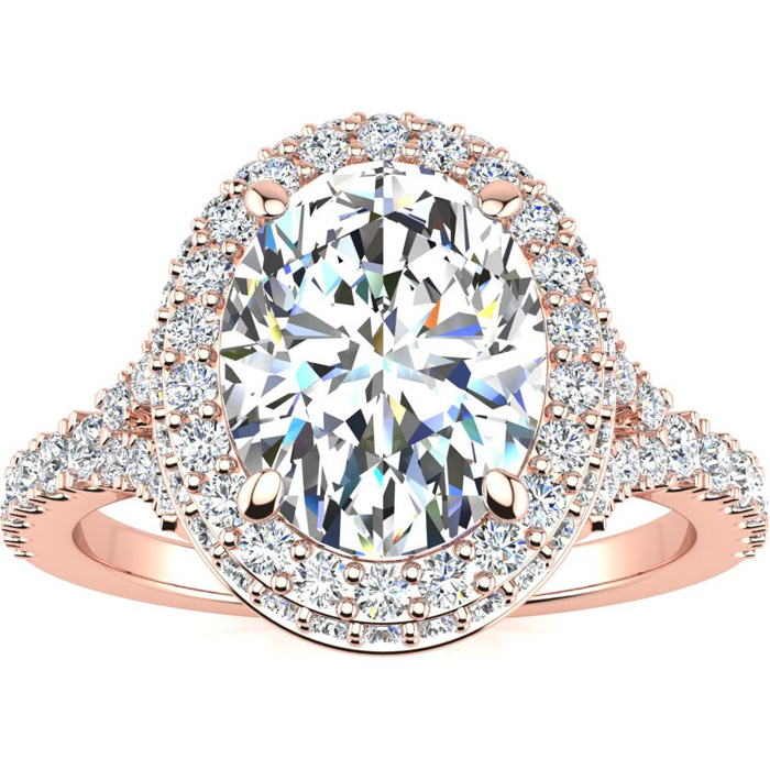 2 Carat Oval Shape Halo Diamond Engagement Ring w/ 1.5 Carat Center Diamond in 14K Rose Gold (4 g) (