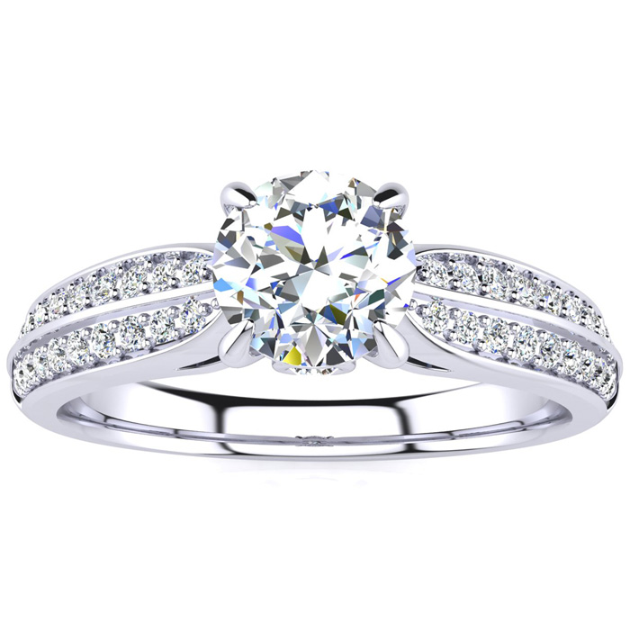 1 Carat Diamond Engagement Ring in 14K White Gold (3.70 g), 3/4 Carat Center Diamond (, I1-I2 Clarity Enhanced), Size 4 by SuperJeweler