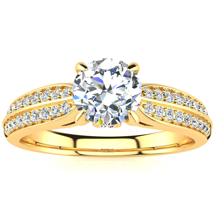 1 Carat Diamond Engagement Ring in 14K Yellow Gold (3.70 g), 3/4 Carat Center Diamond (, I1-I2 Clarity Enhanced), Size 4 by SuperJeweler