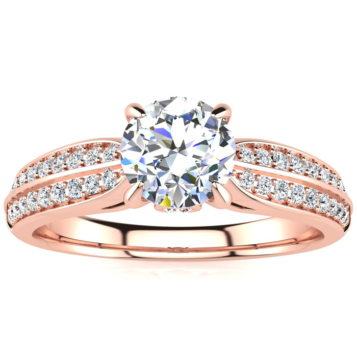 1 Carat Diamond Engagement Ring in 14K Rose Gold (3.70 g), 3/4 Carat Center Diamond (, I1-I2 Clarity Enhanced), Size 4 by SuperJeweler