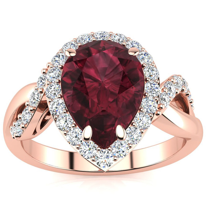 2.5 Carat Pear Shape Garnet & 32 Diamond Ring in 14K Rose Gold (4 g), , Size 4 by SuperJeweler