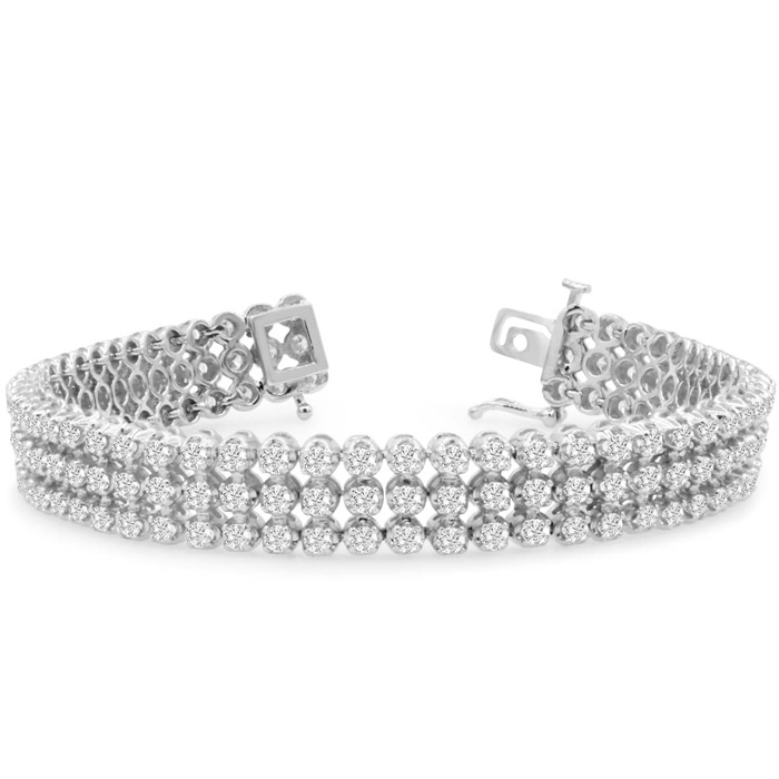 8 Carat Three Row Diamond Tennis Bracelet in 14K White Gold (26 g