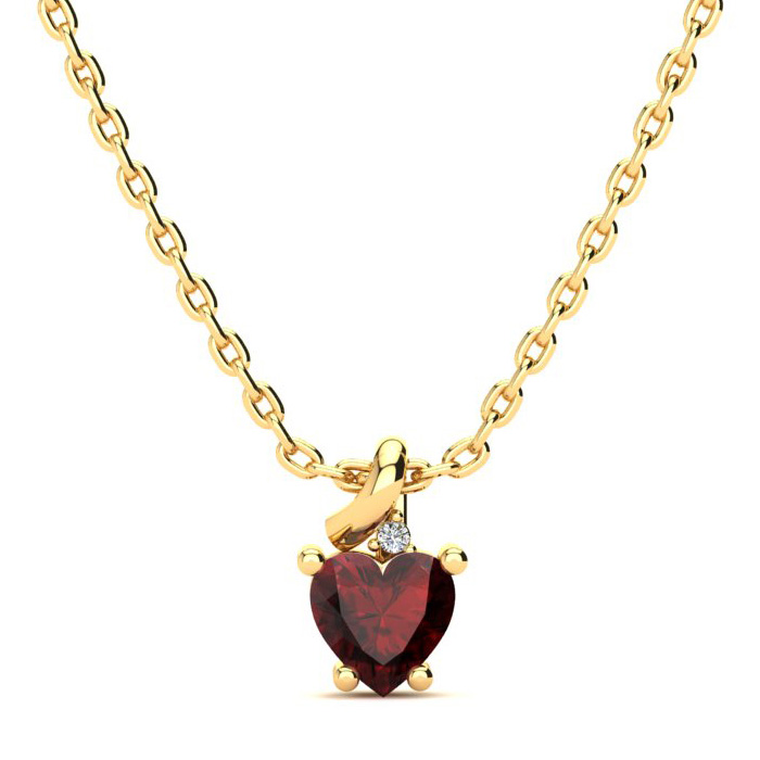 1/2 Carat Garnet & Diamond Heart Necklace in Yellow Gold (2 g), , 18 Inch Chain by SuperJeweler