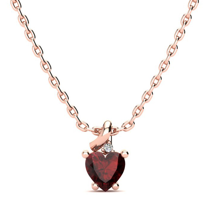 1/2 Carat Garnet & Diamond Heart Necklace in Rose Gold (2 g), , 18 Inch Chain by SuperJeweler