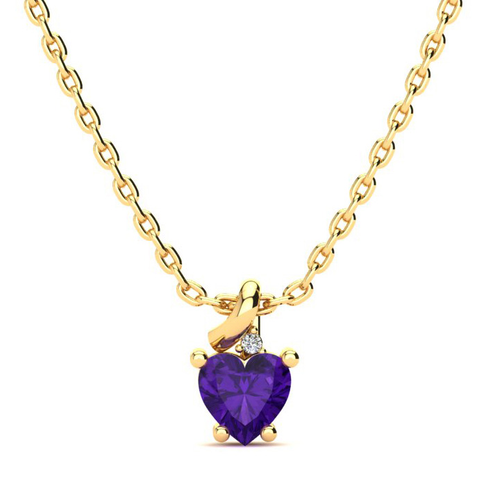 1/2 Carat Amethyst & Diamond Heart Necklace in Yellow Gold (2 g), , 18 Inch Chain by SuperJeweler