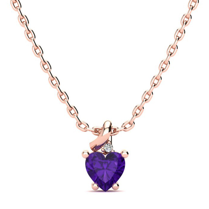 1/2 Carat Amethyst & Diamond Heart Necklace in Rose Gold (2 g), , 18 Inch Chain by SuperJeweler