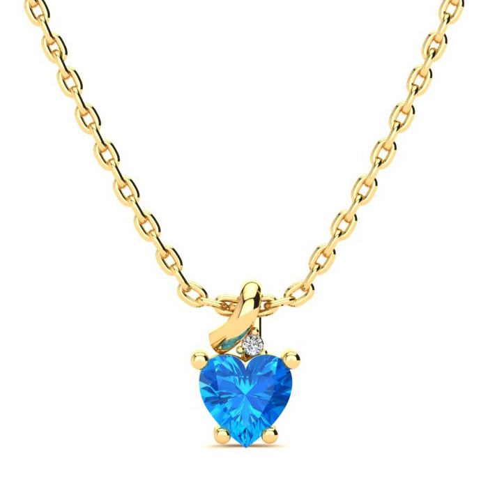 1/2 Carat Blue Topaz & Diamond Heart Necklace in Yellow Gold (2 g), , 18 Inch Chain by SuperJeweler