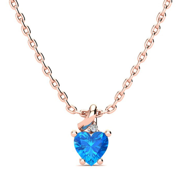 1/2 Carat Blue Topaz & Diamond Heart Necklace in Rose Gold (2 g), , 18 Inch Chain by SuperJeweler