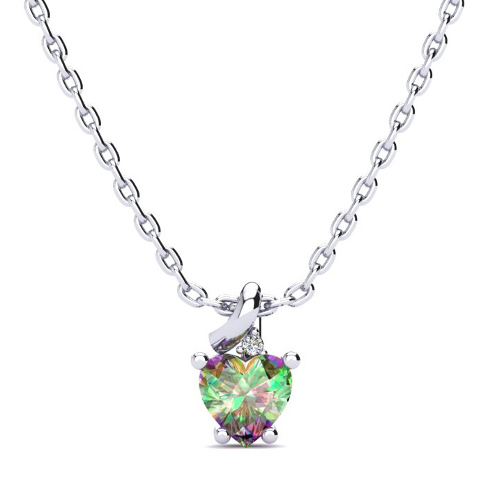 1/2 Carat Mystic Topaz & Diamond Heart Necklace in White Gold (2 g), , 18 Inch Chain by SuperJeweler