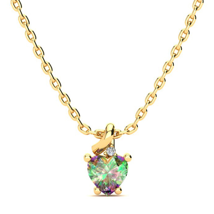 1/2 Carat Mystic Topaz & Diamond Heart Necklace in Yellow Gold (2 g), , 18 Inch Chain by SuperJeweler