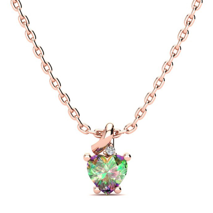 1/2 Carat Mystic Topaz & Diamond Heart Necklace in Rose Gold (2 g), , 18 Inch Chain by SuperJeweler