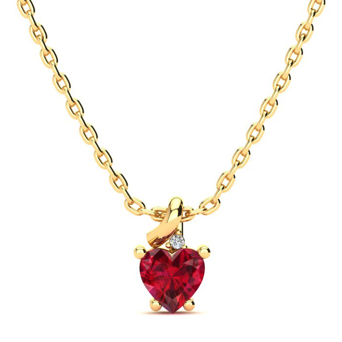 1/2 Carat Created Ruby & Diamond Heart Necklace in Yellow Gold (2 g), , 18 Inch Chain by SuperJeweler