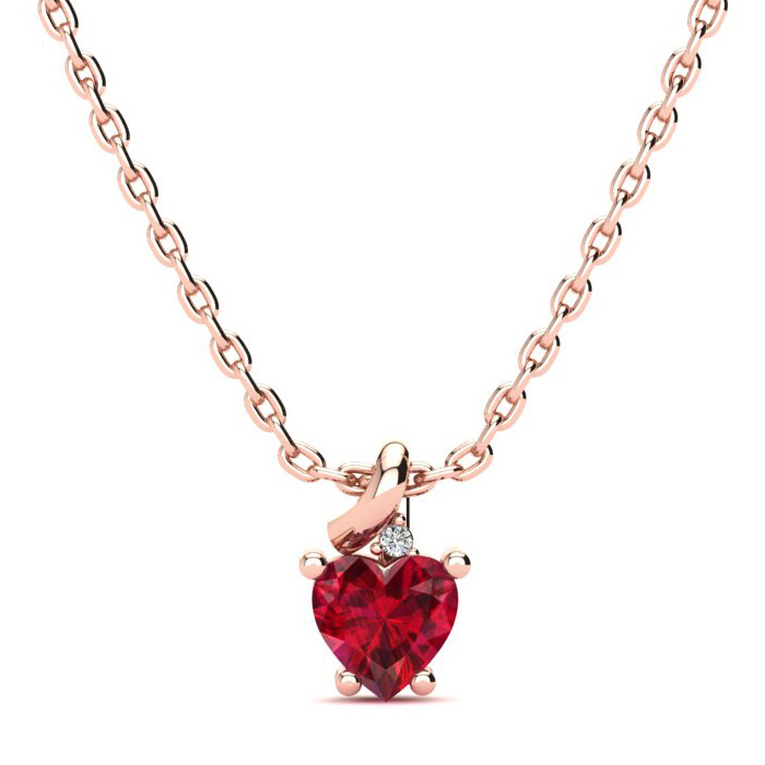 1/2 Carat Created Ruby & Diamond Heart Necklace in Rose Gold (2 g), , 18 Inch Chain by SuperJeweler