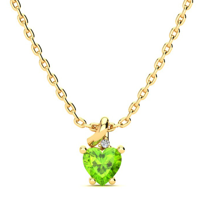 1/2 Carat Peridot & Diamond Heart Necklace in Yellow Gold (2 g), , 18 Inch Chain by SuperJeweler