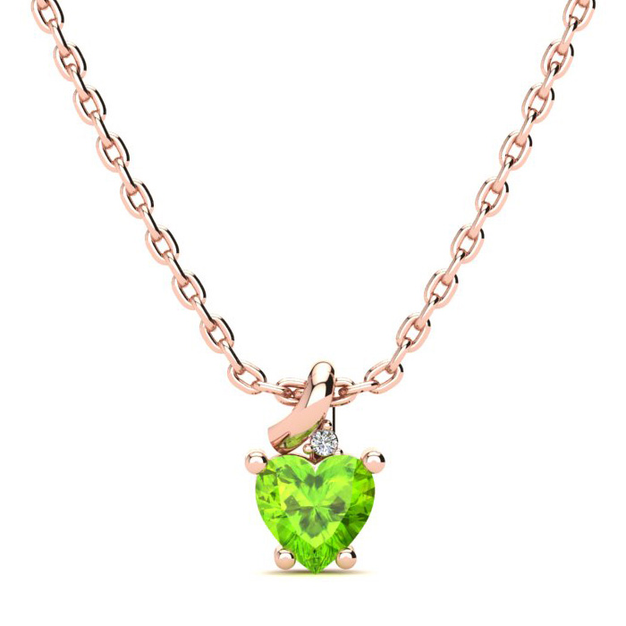 1/2 Carat Peridot & Diamond Heart Necklace in Rose Gold (2 g), , 18 Inch Chain by SuperJeweler