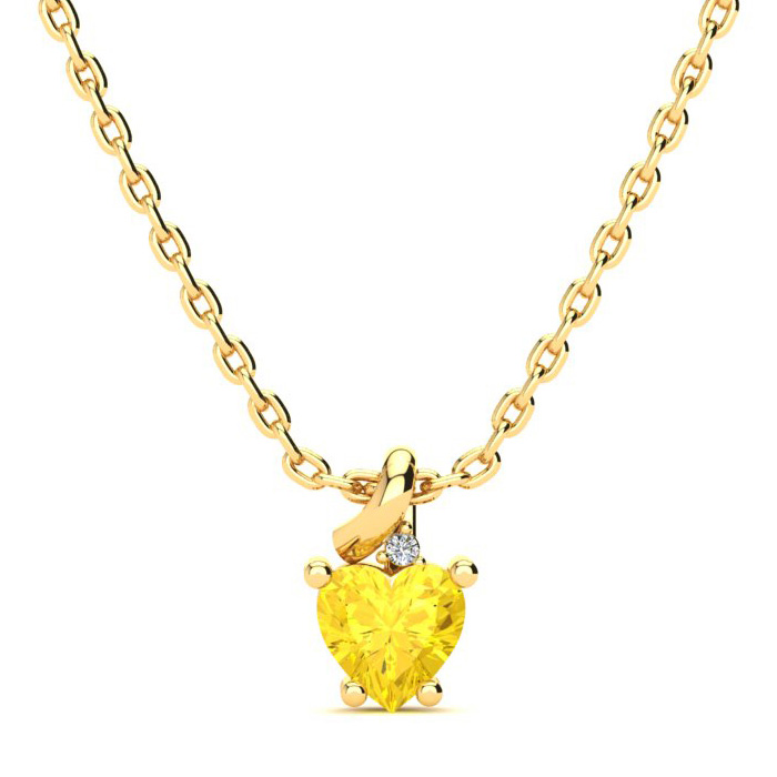 1/2 Carat Citrine & Diamond Heart Necklace in Yellow Gold (2 g), , 18 Inch Chain by SuperJeweler