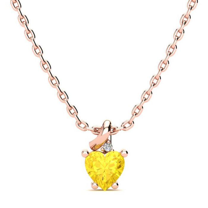 1/2 Carat Citrine & Diamond Heart Necklace in Rose Gold (2 g), , 18 Inch Chain by SuperJeweler