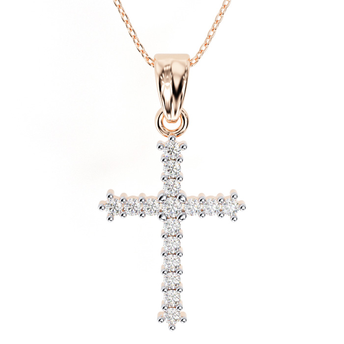 The Classic 1/4 Carat Diamond Cross Pendant Necklace in Rose Gold, , 18 Inch Chain by SuperJeweler
