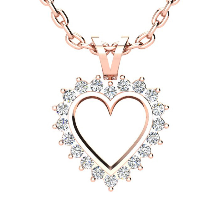 1/4 Carat Classic Diamond Heart Pendant Necklace in Rose Gold (1.1 g), , 18 Inch Chain by SuperJeweler