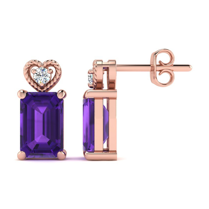 1 Carat Octagon Shape Amethyst & Diamond Earrings In 10k Rose Gold (2 G), I/J By SuperJeweler