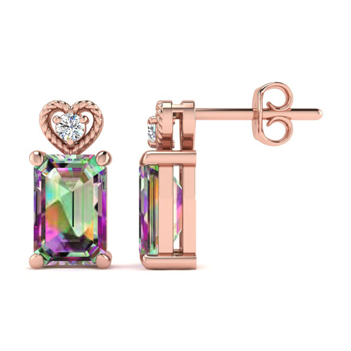 1 Carat Octagon Shape Mystic Topaz & Diamond Earrings in Rose Gold (2 g),  by SuperJeweler