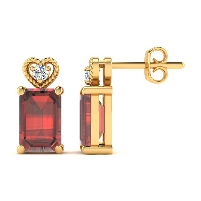 1 Carat Octagon Shape Garnet & Diamond Earrings In 10k Yellow Gold (2 G), I/J By SuperJeweler