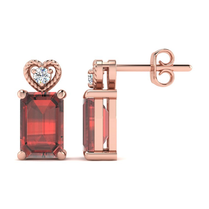 1 Carat Octagon Shape Garnet & Diamond Earrings in Rose Gold (2 g),  by SuperJeweler