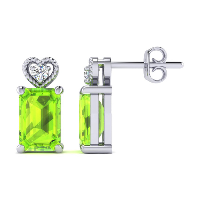 1 Carat Octagon Shape Peridot & Diamond Earrings in White Gold (2 g),  by SuperJeweler