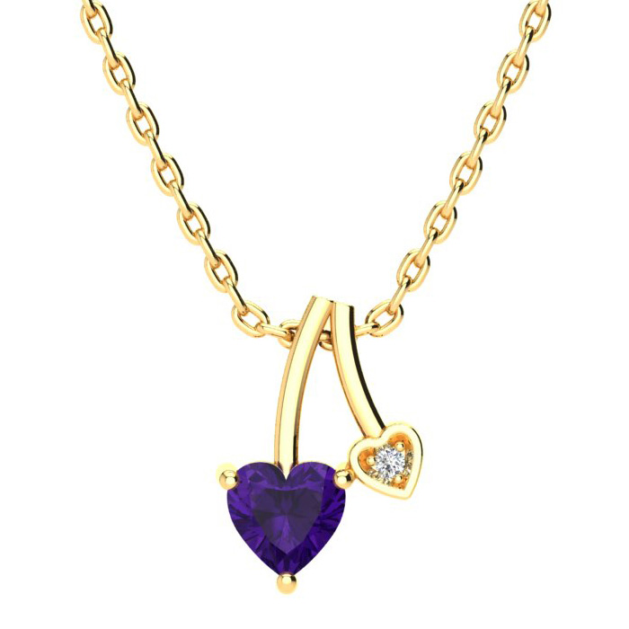 1/2 Carat Heart Shaped Amethyst & Diamond Necklace in Yellow Gold (3 g), , 18 Inch Chain by SuperJeweler