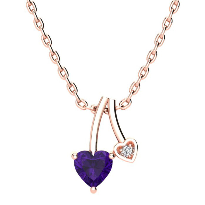 1/2 Carat Heart Shaped Amethyst & Diamond Necklace in Rose Gold (3 g), , 18 Inch Chain by SuperJeweler