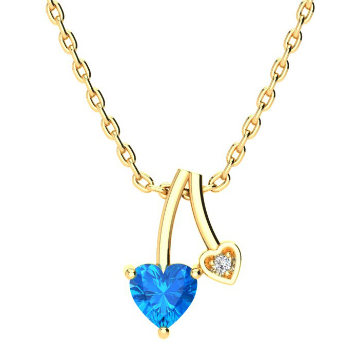 1/2 Carat Heart Shaped Blue Topaz & Diamond Necklace in Yellow Gold (3 g), , 18 Inch Chain by SuperJeweler