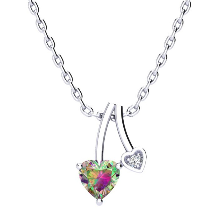 1/2 Carat Heart Shaped Mystic Topaz & Diamond Necklace in White Gold (3 g), , 18 Inch Chain by SuperJeweler