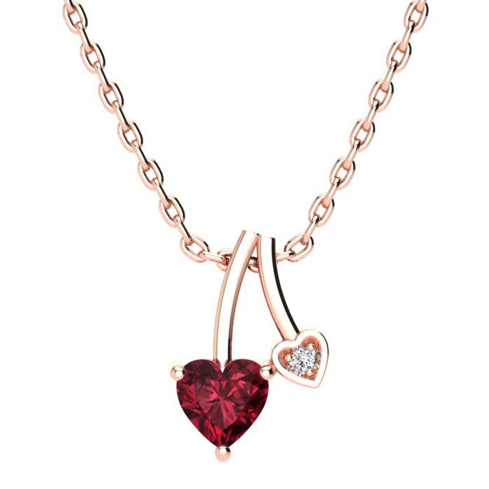 1/2 Carat Heart Shaped Garnet & Diamond Necklace in Rose Gold (3 g), , 18 Inch Chain by SuperJeweler