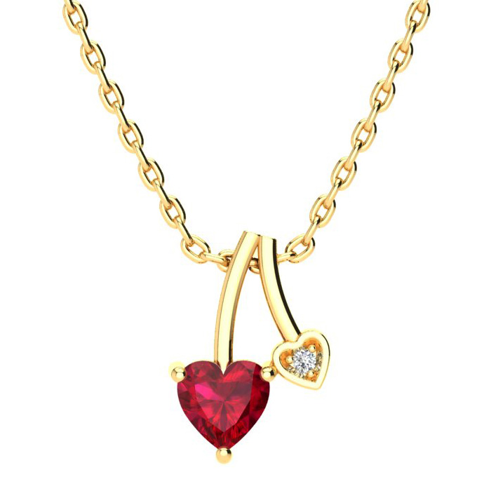 1/2 Carat Heart Shaped Created Ruby & Diamond Necklace in Yellow Gold (3 g), , 18 Inch Chain by SuperJeweler